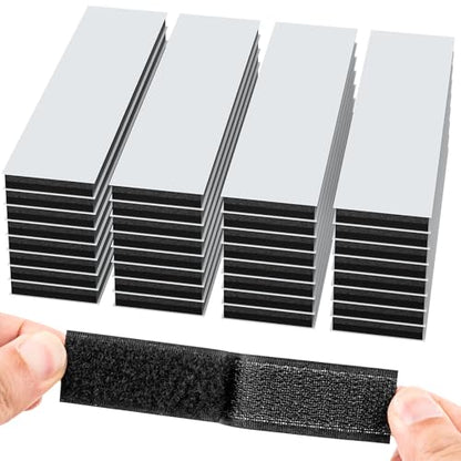 32 Sets 1x4 Inch Hook and Loop Strips with Adhesive, Strong Sticky Back, Heavy Duty Fasteners, Double Sided Mounting Tape for Wall Hanging Picture, Home, Office, School, No Holes Needed, Black