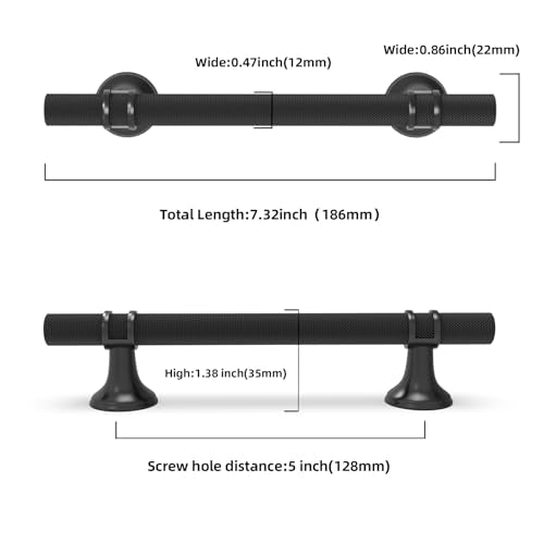 10 Pack 5 Inch Cabinet Pulls knurled Matte Black Kitchen Cabinet Handles Aluminum and Zinc Alloy Drawer Pulls Solid Cabinet Hardware - color: Matte Black Knurled, size: 5'' Hole Center(128mm)