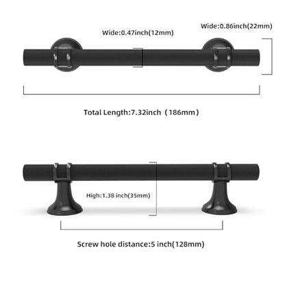 10 Pack 5 Inch Cabinet Pulls knurled Matte Black Kitchen Cabinet Handles Aluminum and Zinc Alloy Drawer Pulls Solid Cabinet Hardware - color: Matte Black Knurled, size: 5'' Hole Center(128mm)