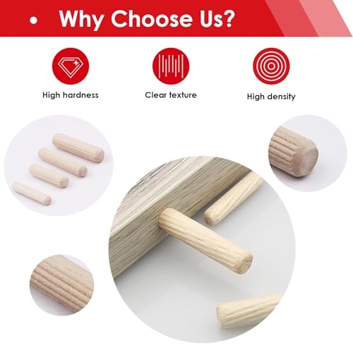 smseace 255Pcs Wooden Dowel Pins - 8 Sizes 1/4Inch 5/16Inch 3/8Inch Fluted Wooden Dowel Kit for Crafts, Furniture, Door, DIY - size: 255Pcs Straight Wood Pin - 8 Sizes