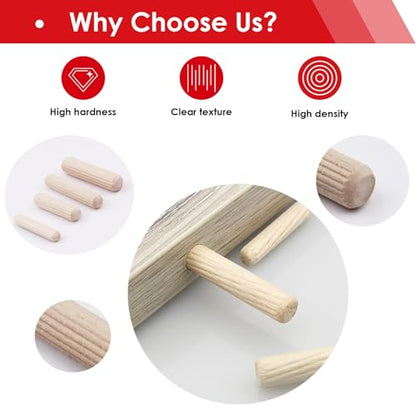 smseace 255Pcs Wooden Dowel Pins - 8 Sizes 1/4Inch 5/16Inch 3/8Inch Fluted Wooden Dowel Kit for Crafts, Furniture, Door, DIY - size: 255Pcs Straight Wood Pin - 8 Sizes