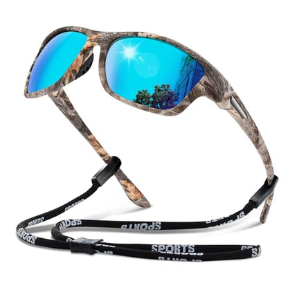 suoso Polarized Sports Sunglasses for Men: UV400 Protection Glasses Wrap Around Goggles for Driving Fishing - color: B12-brown Blue