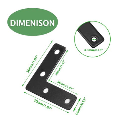 Uenhoy 20 Pcs L Shape Flat Mending Plates 50mm x 50mm (2" x 2") Flat Corner Braces, Right Angle Photo Frame Bracket, Black - size: 50x50mm/2"x2", style: L Shape