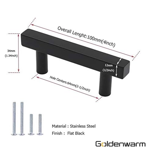 Goldenwarm 25 Pack Black Cabinet Handles 2-1/2"(64mm) Matte Black Cabinet Pulls T Bar Drawer Pulls for Kitchen Cupboard & Drawer Hardware - color: Black, size: 2-1/2 Inch Hole Center