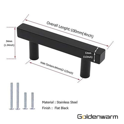Goldenwarm 25 Pack Black Cabinet Handles 2-1/2"(64mm) Matte Black Cabinet Pulls T Bar Drawer Pulls for Kitchen Cupboard & Drawer Hardware - color: Black, size: 2-1/2 Inch Hole Center