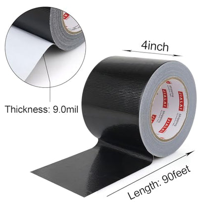 Wide Duct Tape, Industrial Grade 30Yards (90 ft) 4 Inch Black Tape, 9 Mil Heavy-Duty, Waterproof, Strong, Flexible, No Residue, for Crafts & Home Improvement (Black, 4'' x 90ft) - color: Black, size: 4'' x 90ft