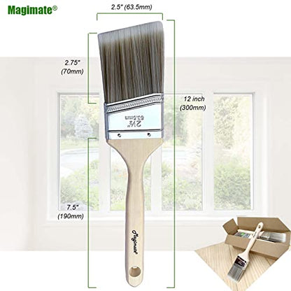 Magimate 2 1/2 Inch Angled Stain Brush Bulk Pack, Wood Paint Brushes for Trimming Furniture, Baseboards, Fence and Walls – Set of 12