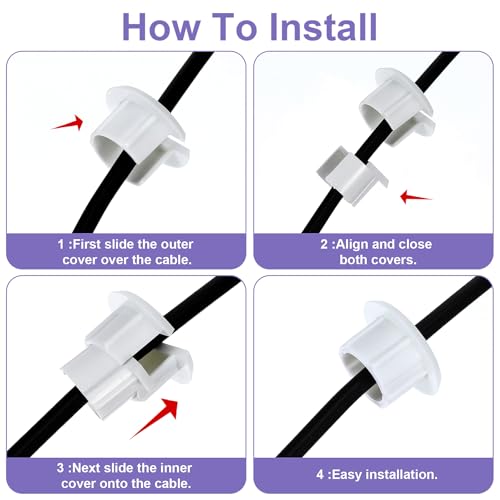 4Pcs Wall Cable Pass Through Grommet, 1'' Plastic Cable Feed Through Bushing, Compatible Wall Hole Cable Routing Kit, Cords Hole Covers Wall Bushing Grommet for Cables Wires Furniture (White)