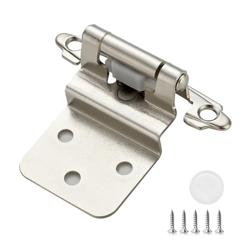 4 Pack (2 Pairs) 3/8 Inch Insert Kitchen Cabinet Hinges, Satin Nickel Self Closing Hinges for Kitchen Cabinet Doors, Semi-Concealed Cupboard Hardware, Face Mount Hardware, Silver - color: Satin Nickel, size: 3/8 inch Insert