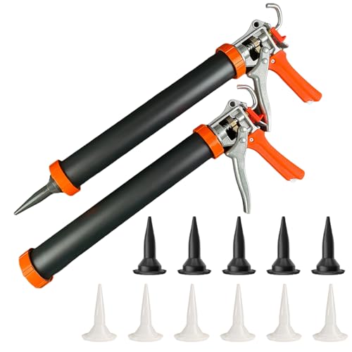 Sausage Caulking Gun,20 oz Sausage Foil Pack/10 oz Cartridge Adhesive Dual-Purpose,18:1 Thrust,15” Aluminum Sealant Hand Caulk Gun Kit With 6 Cone Nozzles (2 Pack) - size: 2 Pack
