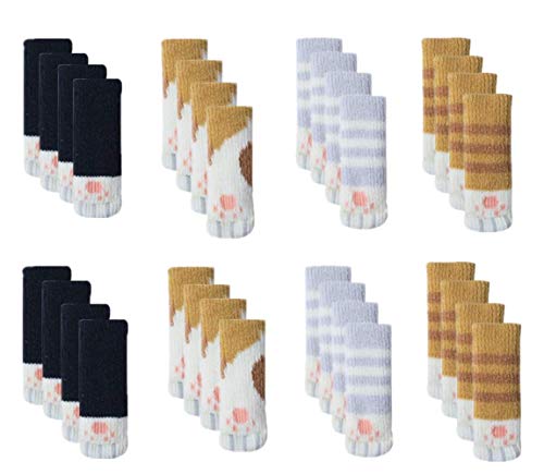 Ulalaza 32Pcs Chair Leg Floor Protectors Knitted Furniture Feet Non-Slip Wear-Resistant Noise-Reducing Chair Covers Caps Set (Style 1-cat paw) - color: Style 1-cat Paw