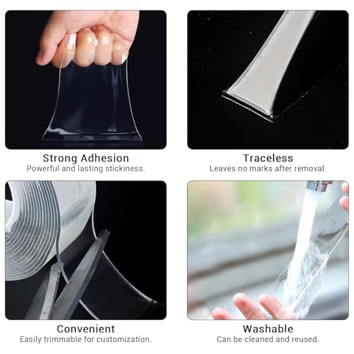 Double Sided Tape, Nano Tape, Transparent Adhesive Tape, Traceless Adhesive Tape, Removable, Washable, Reusable, Suitable for Carpets, Photo Walls, 3m Per Roll, 6 Rolls - size: 9.85 Feet Set of 6