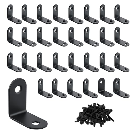 Alise 30PCS L Bracket Corner Brace, Black Stainless Steel L Brackets for Shelves, Heavy Duty Shelf Brackets, Joint Right Angle Bracket Small L Brackets for Wood Furniture Cabinet Chair (1.2x1.2 in) - color: Black, size: (30P)1.2x1.2 inch