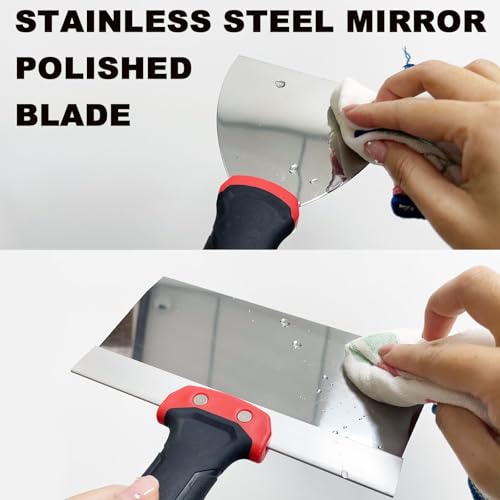 5 Pack Drywall Knife Set, Includes 8” & 12” Taping Knives, 4" & 6" Putty Knives and 3” Multifunctional Paint Scraper, Perfect Hand Tools for Drywall Joint Taping, Finishing and Patching - color: Black, 5pcs