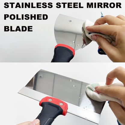 5 Pack Drywall Knife Set, Includes 8” & 12” Taping Knives, 4" & 6" Putty Knives and 3” Multifunctional Paint Scraper, Perfect Hand Tools for Drywall Joint Taping, Finishing and Patching - color: Black, 5pcs