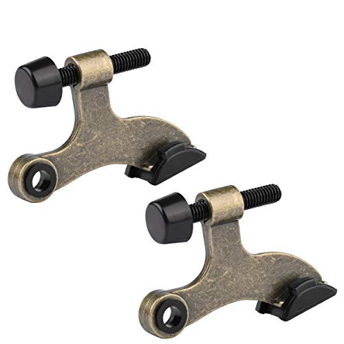 HOMOTEK 2 Pack Hinge Pin Antique Brass Door Stopper, Adjustable Deluxe Heavy Duty Door Stopper 2-1/2"x1-3/4”, with Black Rubber Bumper Tips - color: Antique Brass, size: 2 Pack