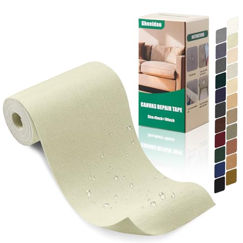 Gheeidau Canvas Repair Tape 4×70 Inch Waterproof Self-Adhesive Fabric Repair Patch for Repairing Boat Covers,Tents,Patio Umbrellas,Car Seats,Luggage,Sofas.(Off-White) - color: Off-White