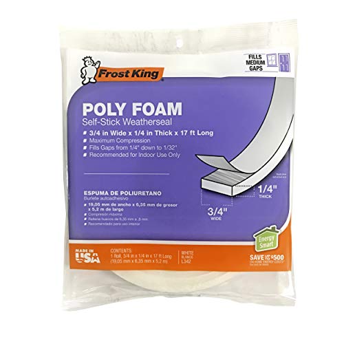 Frost King L342H Polyurethane Foam Tape 1/4-Inch, White - size: 3/4"w, 1/4"t (Pack of 1)