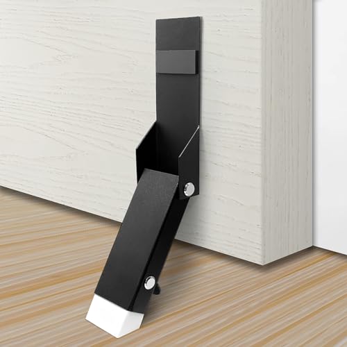 No Drilling Door Stop, Self Adhesive Door Stoppers for Bottom of Door, One Touch Kickdown Door Stop Hold Door Open, Heavy Duty Doorstopper Door Wedge Easy Installation - style: Black-1 Pack