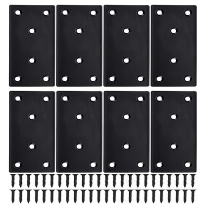 8 Pcs Flat Mending Plate 3.15" x 1.57", Black Stainless Steel Straight Bracket with Screws, Heavy Duty Flat Brace Fixing Joining Plate for Wood, Furniture, Bed Frame, Shelves & DIY Projects - size: 3.1 x 1.57inch