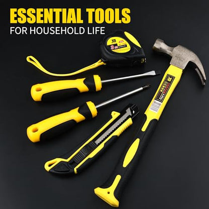 142 PCS Tool Set, Home Repairing Tool Kit with 13-Inch Wide Mouth Open Storage Tool Bag, Portable Home Tool Kit Including Hammer, Screwdriver, and Household Tools