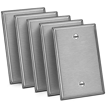 [5 Pack] BESTTEN 1-Gang Midsize Blank Metal Wall Plate, Midway No Device Metal Outlet Cover, Durable Corrosion Resistant, H4.86” x W3.12”, Brushed Finish, Silver - size: Blank Midsize