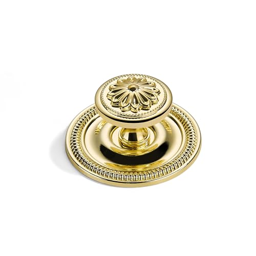 khtumeware 10 Pack 2.5 Inch Polished Brass Cabinet knobs with Backplate,Vintage Backplate for Cabinet knobs and Drawer knobs, Bi-Fold Door Knobs - color: Polished Brass, style: 10-Pack