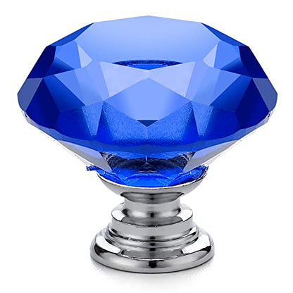 Ravinte 5 Pack Blue Crystal Knobs for Dresser Drawers - 30 mm Glass Cabinet Diamond Shaped Knobs With Silver Base - color: Blue