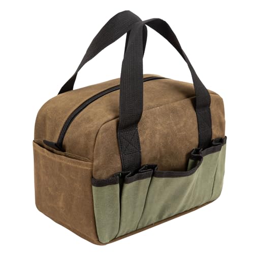 Small Tool Bag, Canvas Tool Storage Bag, Large Capacity Multipurpose Zipper Soft Tote Organizer Pouch for Electrician, Plumbing, Gardening,Tools Bags for Men (Brown, 12 Inch) - color: brown, size: 12 inch