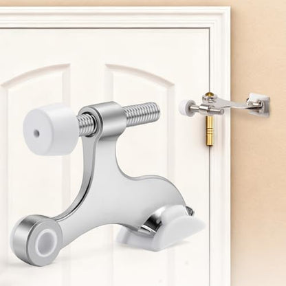 Azureal Door Stopper Hinge 3P, Adjustable Heavy Duty Hinge Door Stopper, 2-1/2" x 1-3/4'' Hinge Pin Door Stop with White Rubber Bumper Tips, Satin Nickel