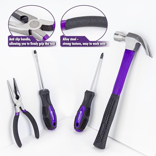 Cartman 148-Piece Automotive and Household Tool Set Perfect for Car Enthusiasts and DIY Home Repairs Purple - color: Purple