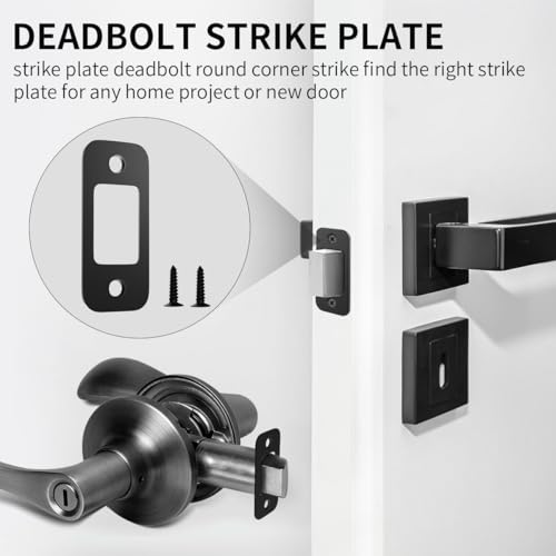 2 Pack Deadbolt Strike Plate Door Backplate, 1" x 2 1/4" Round Corner Deadbolt Strike Plate, Door Strike Plate (Matte Black)