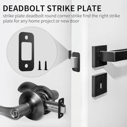 2 Pack Deadbolt Strike Plate Door Backplate, 1" x 2 1/4" Round Corner Deadbolt Strike Plate, Door Strike Plate (Matte Black)
