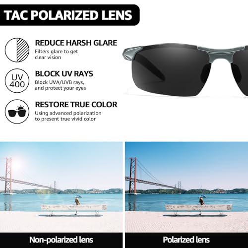 TJUTR Mens Photochromic Sunglasses Day & Night Driving Z87 Sun Glasses Polarized UV400 Protection Safety Glasses - color: C Gun Frame/Grey Polarized Lens