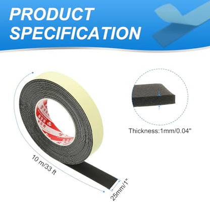 PATIKIL 1 Inch x 33 Ft Weather Stripping Door Seal Strip, 1mm Thick EVA Self Adhesive Foam Seal Tape for Door Window Insulation, Black - size: 1 Inch x 33 Ft