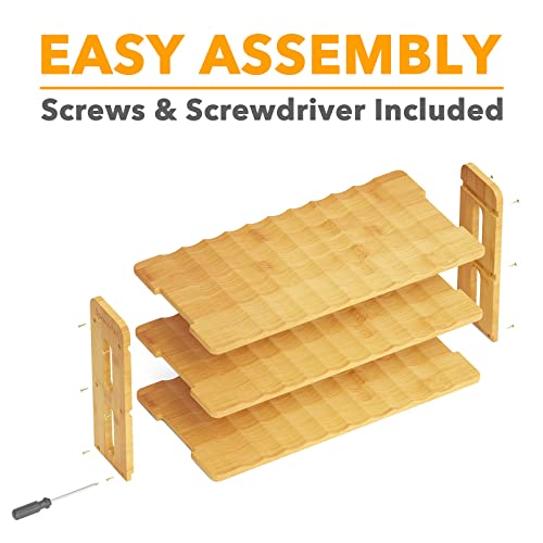 SpaceAid Bamboo Water Bottle Organizer with Labels, Kitchen Pantry Water Bottle Storage Rack for Cabinets, Home Cup and Wine Bottle Holder Shelf Organizers, (3-Tier, Hold 12 Bottles) - size: 3-Tier, 12 Bottles