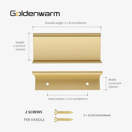 Goldenwarm 5 Pack Gold Finger Edge Pulls Drawer Finger Pulls Champagne Gold Kitchen Hardware Handles Bedroom Dresser Drawers,2-1/2 in Hole Center - color: Matte Gold, size: 2-1/2in(64mm) Hole Centers