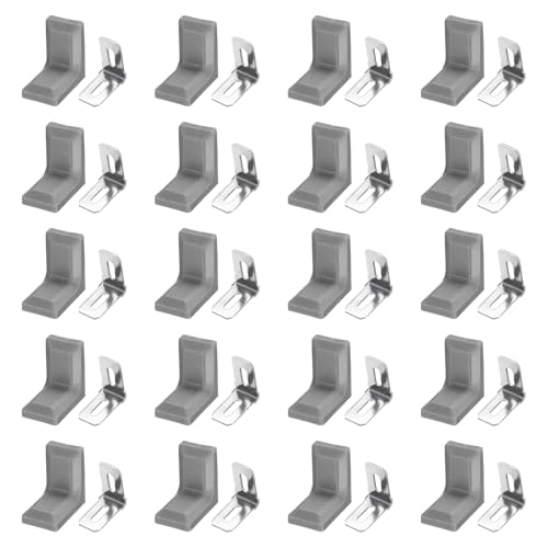 HARFINGTON 20pcs Metal Corner Braces 18x28x28mm L-Shape 90 Degree Right Angle Brackets Corner Braces with Plastic Brackets Screws for Furniture Support Chairs Wood Shelf Cabinets Box, Gray - color: Gray