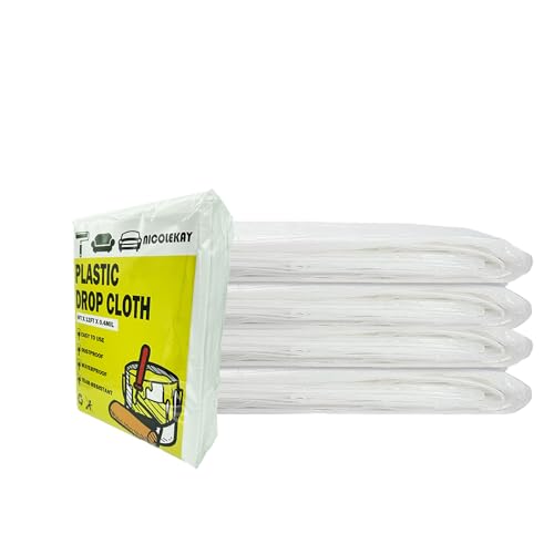 5 Pack 12 x 9 ft Painter’s Plastic Drop Cloth Painting Sheet-Light & Durable Dust Cover-Paint Drop Cloth- Plastic Floor Protector - color: Yellow, size: 5PCS