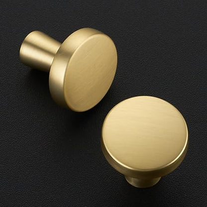 Ravinte 10 Pack Brushed Brass Cabinet Knobs Mini Round Knobs Single Hole Solid Drawer Pulls for Dresser Drawers -1 Inch Diameter - color: Brushed Brass