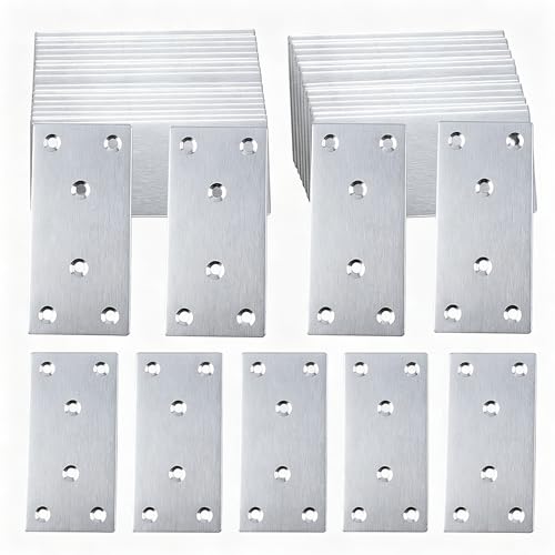 50PCS Flat Mending Plates,3-1/8''304 Heavy Duty Stainless Steel Straight Mending Joining Plates, Metal Straight Brace for Shelves,Cabinet,Furniture Corner Repair Fixing-Silver,3.15X1.57X0.08IN - size: 3.15X1.57X0.08IN
