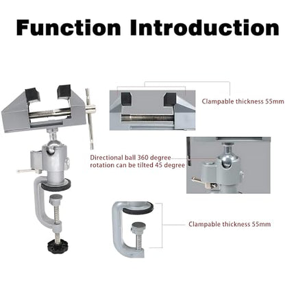 3 Inch Universal Swivel Table Vise,Rotates 360° Table Clamp,Adjustable Jaws for Jewelry Making,Model Building, Portable Workbench Vise