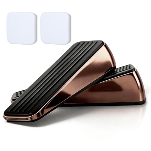 2 Pack Door Stoppers,Zinc Alloy Door Stop with Anti-Slip Rubber Base,Heavy Duty Door Wedge for Bottom of Door, Door Holder to Keep Open,Includes Silencer Pads,Red Bronze - color: Red Bronze