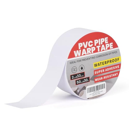 TAPEBEAR Corrosion Protection Pipe Tape, Pipe Wrap Tape for Drain Pipe, Metal Electrical Outdoor Underground Pipe, Waterproof PVC White Tape, Duct Anti-Corrosion and Protection, 2Inch x 33Yard - size: 2inch X 33yard
