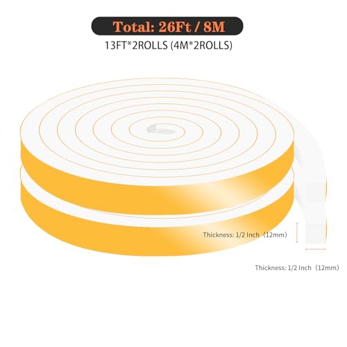 Weather Stripping Door Seal Strip,Window Insulation for Winter,Insulation Tape Roll for Insulating Door Frame, Window, Air Conditioner (White,1/2 in x 1/2 in x 26Ft) - size: 1/2 In x 1/2 In x 26 Ft