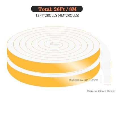 Weather Stripping Door Seal Strip,Window Insulation for Winter,Insulation Tape Roll for Insulating Door Frame, Window, Air Conditioner (White,1/2 in x 1/2 in x 26Ft) - size: 1/2 In x 1/2 In x 26 Ft
