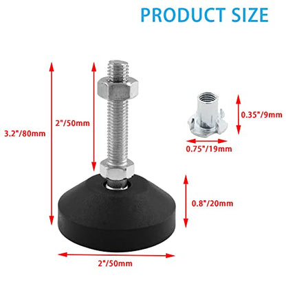 Luomorgo 4 Pcs M8 Leveling Feet with T-Nut, Anti Skid Threaded Rubber Feet, Adjustable Swivel Levelers for Furniture Feet, Heavy Duty Appliance Feet for Mechanical Equipment (D50 x M8 x H50) - size: D50 x M8 x H50