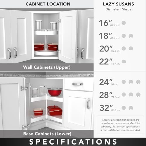 Rev-A-Shelf 18 Inch Dual Full-Circle Lazy Susan Organizer for Upper Corner Kitchen Cabinets, Plastic Home Storage 2 Tier Shelves, White, 6012-18-11-52