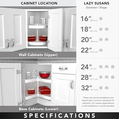 Rev-A-Shelf 18 Inch Dual Full-Circle Lazy Susan Organizer for Upper Corner Kitchen Cabinets, Plastic Home Storage 2 Tier Shelves, White, 6012-18-11-52