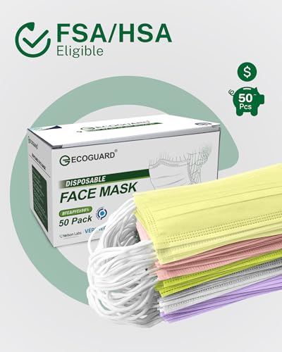 Disposable Face Masks Made in USA, 4 Ply for Families, Students, Breathable All-Day Wear & Safety, FSA HSA Eligible, ASTM Level 3 Medical Grade, 50 Pack, Lavender Mint - color: Lavender Mint, size: 50 Pack, style: Resealable Bag